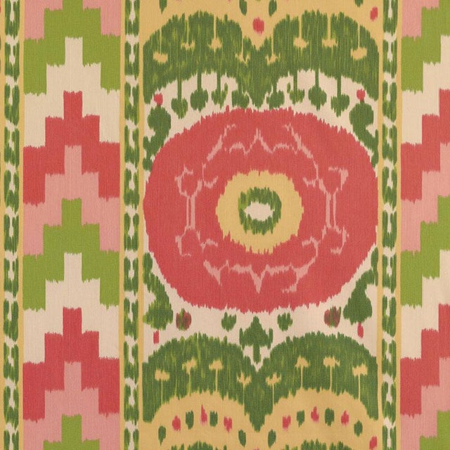 Modern Sample, Schumacher Samarkand Ikat Ii Fabric in Watermelon For Sale - Image 3 of 3