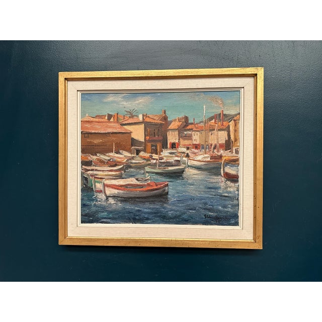 Ellis Wallin, Boats in the Harbor, 1950s, Oil on Canvas, Framed For Sale - Image 9 of 18