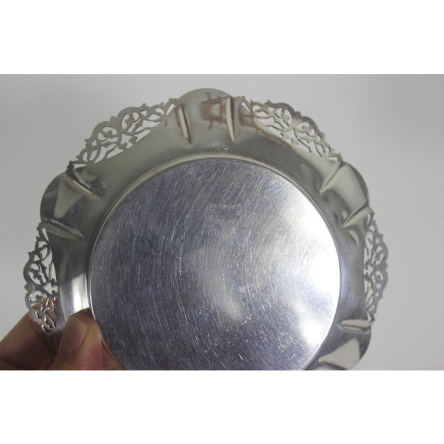 Silver Vintage Small Silver Wine Bottle Coaster Tray Ruffled Edge, Round Silver Plated Dish With Pierced Cutout Details Trinket Pillar Candleholder For Sale - Image 8 of 8
