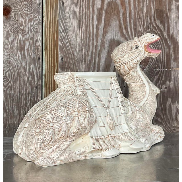 Vintage Regency Glazed Ceramic Camel Low Stool For Sale - Image 4 of 7
