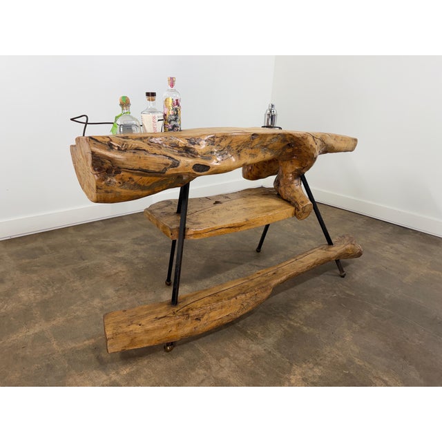 Mid 20th Century Monumental Mexican Organic Modern Sculptural Bar in Solid Carved Wood and Iron For Sale - Image 15 of 18