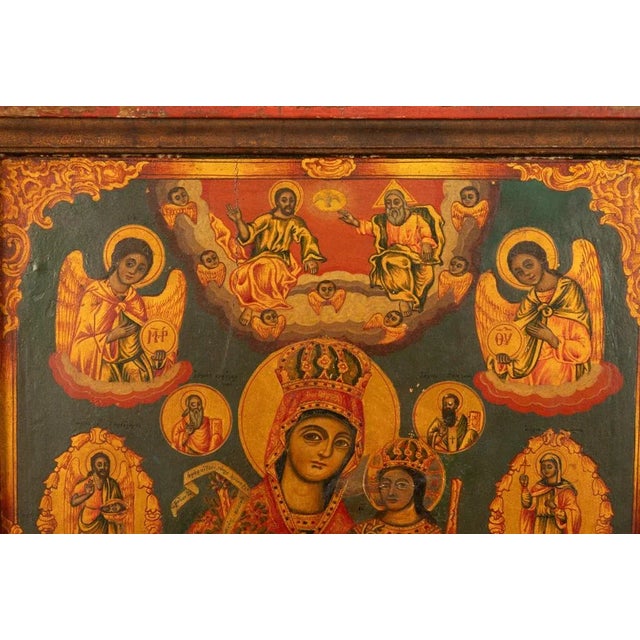 Antique 19th C Greek Orthodox Icon Virgin Mary & Jesus St. George & Dragon 1800 For Sale - Image 9 of 18