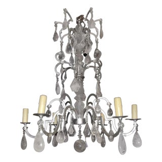 Italian 20th Century Silver Leaf Wrought Iron Chandelier With Rock Crystal For Sale
