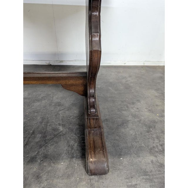 Oak Farmhouse Table with Paneled Top and Lyre-Shaped Legs, 1940s For Sale - Image 6 of 10