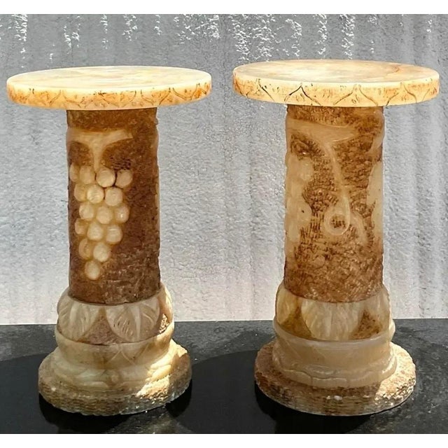 Alabaster Vintage Italian Carved Alabaster Pedestals - A Pair For Sale - Image 8 of 10