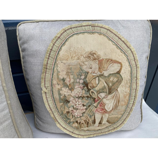 Taupe 19th Century Aubusson Tapestry Pillows - a Pair For Sale - Image 8 of 9