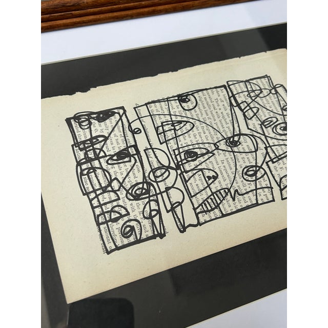 2020s Contemporary Three Original Wayne Cunningham Abstract Marker Drawings on Vintage Book Pages- Set of Three For Sale - Image 5 of 6