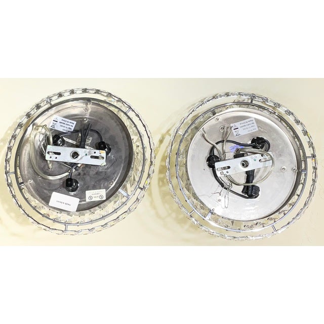Metal Matching Pair of Vintage-Style Crystal Flush Mount Ceiling Lights / Chandelier For Sale - Image 7 of 14