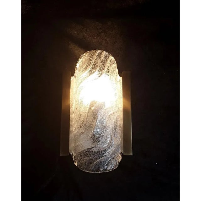 Vintage German Wall Lamp with Gold-Colored Metal Frame and Ice Glass Screen from Fischer Lights, 1980s For Sale - Image 4 of 7