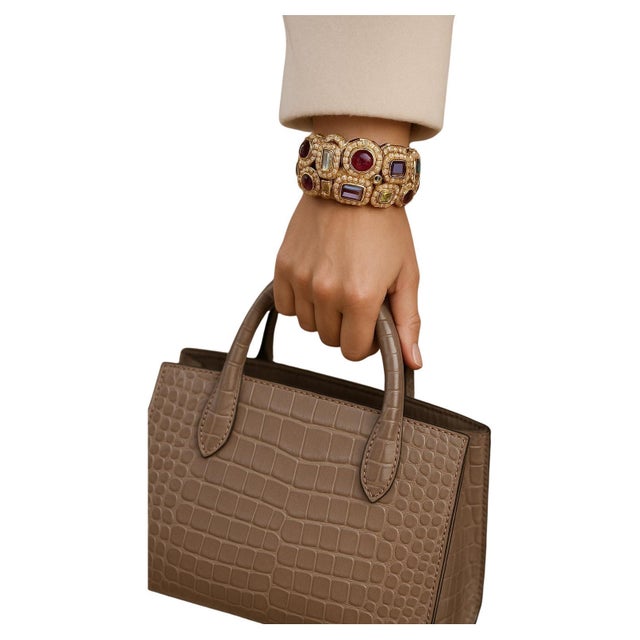 Bochic "Capri" Vintage Ruby & Sapphire Bangle Set In 18K Gold & Silver For Sale - Image 15 of 18