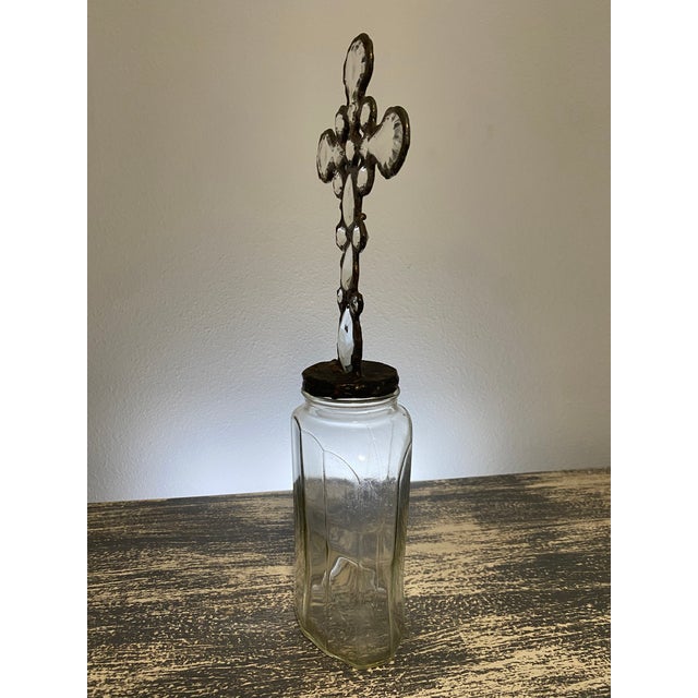 Handmade Crystal Cross Assemblage Sculpture on Clear Glass Bottle For Sale - Image 4 of 7