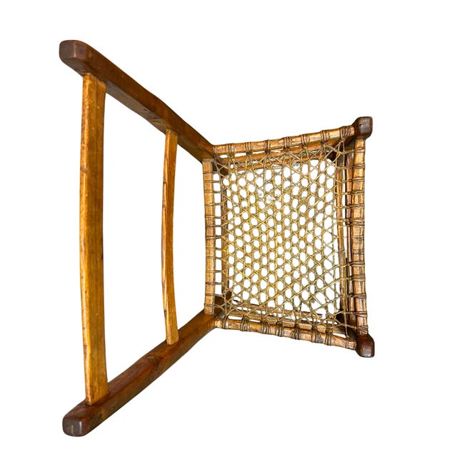 Vintage Rustic Ladder-Back Wood Chair With Hand-Woven Cord Seat For Sale - Image 4 of 5