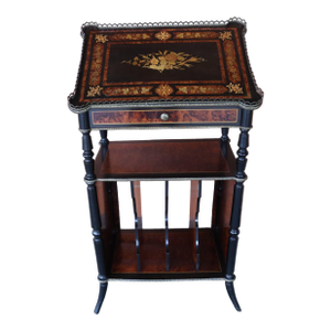 Gorgeous English Victorian Marquetry Music Cabinet With Easel Top