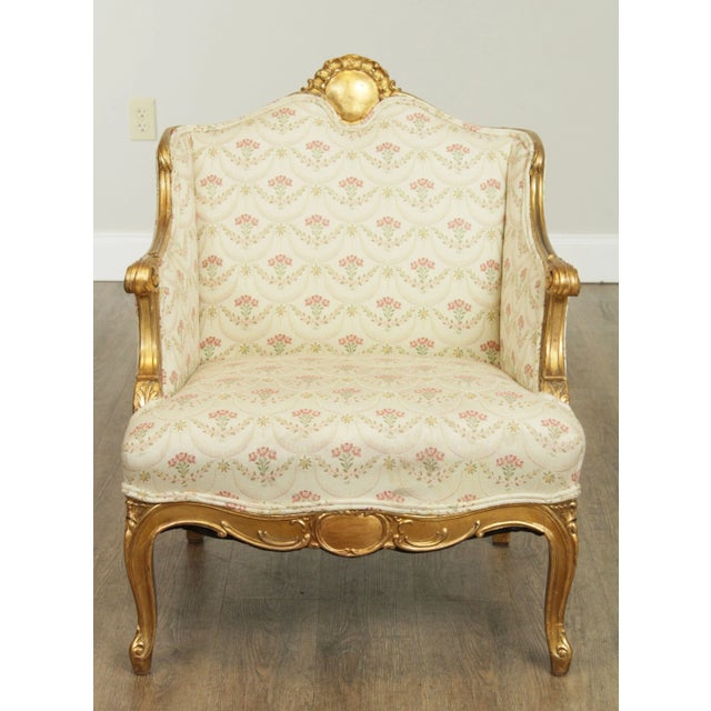 French French Louis XV Style Antique Gilt Frame Bergere Chair For Sale - Image 3 of 13