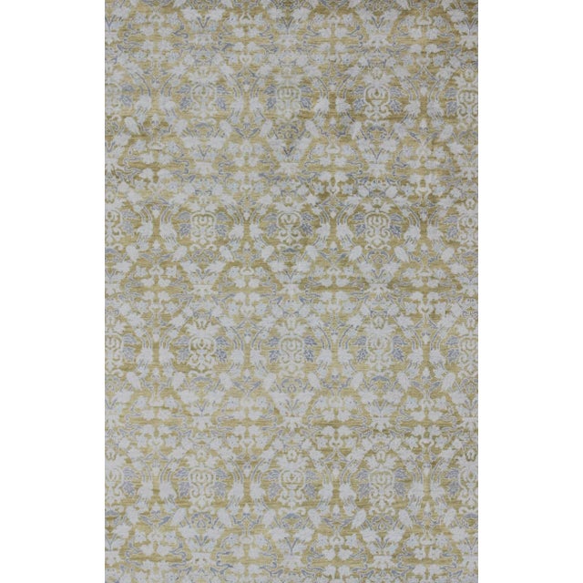 Spanish Design Rug With All-Over Floral Pattern in Acid Yellow and Grey-Blue For Sale - Image 4 of 7
