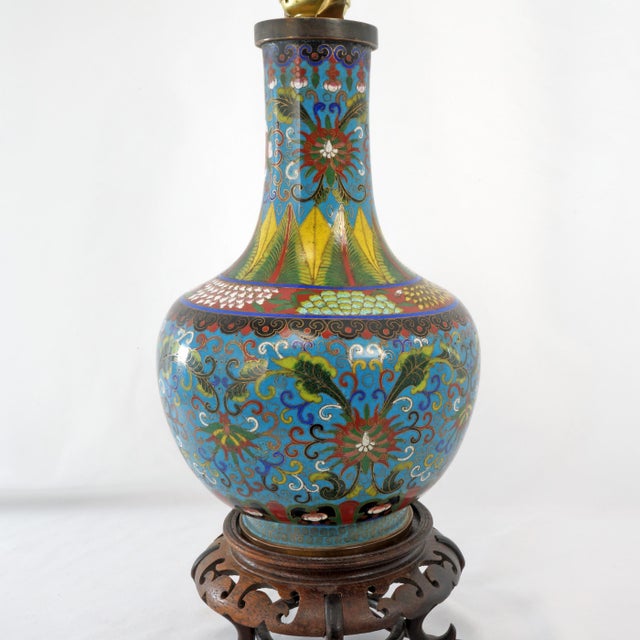 1920s Antique Chinese Cloisonné Enamel Table Lamp C1920 For Sale - Image 5 of 17