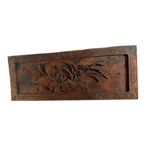 Antique Architectural Artifact - Wood Panel With Carving of Orchids