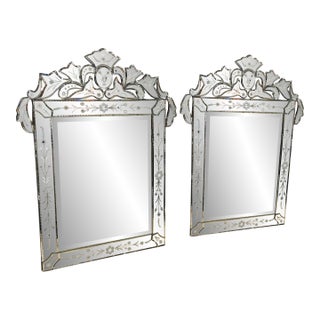 Venetian Cut + Etched Glass Gypsy Wall Mirrors, Pair For Sale