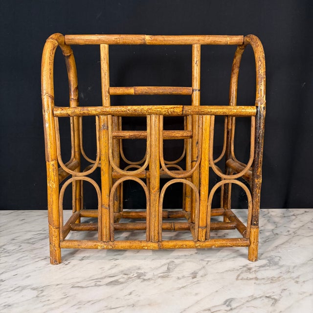 British Style Burnt Bamboo Magazine Rack For Sale - Image 4 of 8