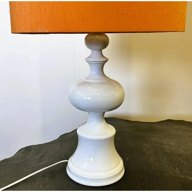 Orange Midcentury Modern Danish Ceramic Table Lamp with Orange Shade, 1970s For Sale - Image 8 of 12
