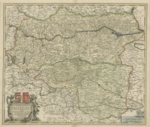 Antique Map of Austria Centered Around the Danube from Passau to Vienna,1690