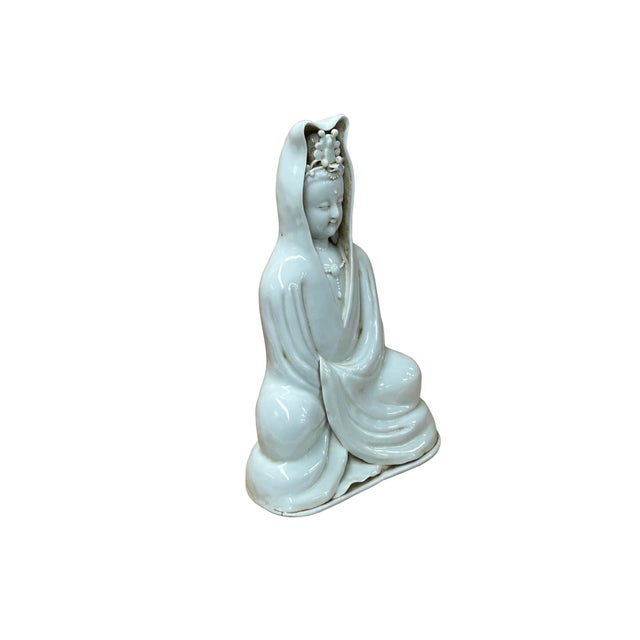 Ceramic Dehua Blanc De Chine White GuanYin Bodhisattva Porcelain Statue For Sale - Image 7 of 10