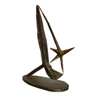 1969 Vintage M. Feller Brutalist Iron Signed Sculpture For Sale
