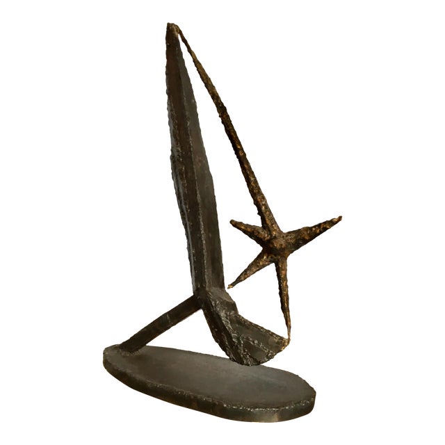 1969 Vintage M. Feller Brutalist Iron Signed Sculpture For Sale