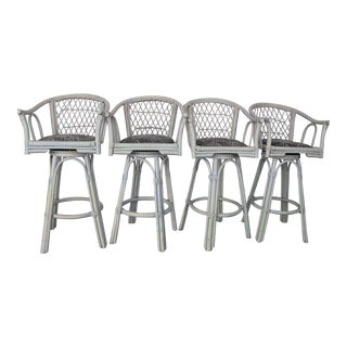 Vintage Rattan Bar Stools - Set of 4 For Sale