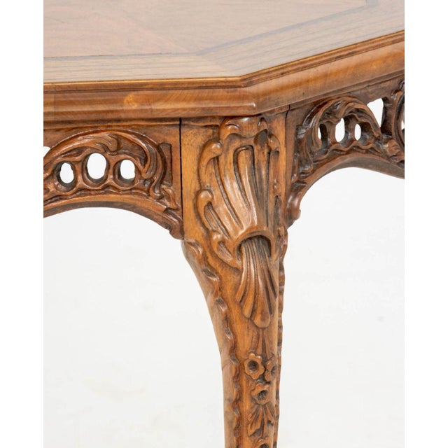 Wood Louis XVI Style Octagonal Walnut Occasional Table For Sale - Image 7 of 8