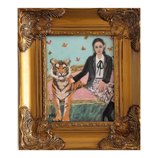 “Friends”an Original Painting of a Girl With Her Tiger by Michelle Heimann . For Sale