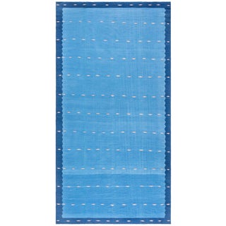 Doris Leslie Blau Dhurrie Vintage Blue With Navy Blue Flatweave Cotton Rug For Sale