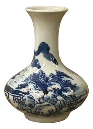 4.5" Chinese Blue White Scenery Flower Graphic Small Porcelain Art Vase