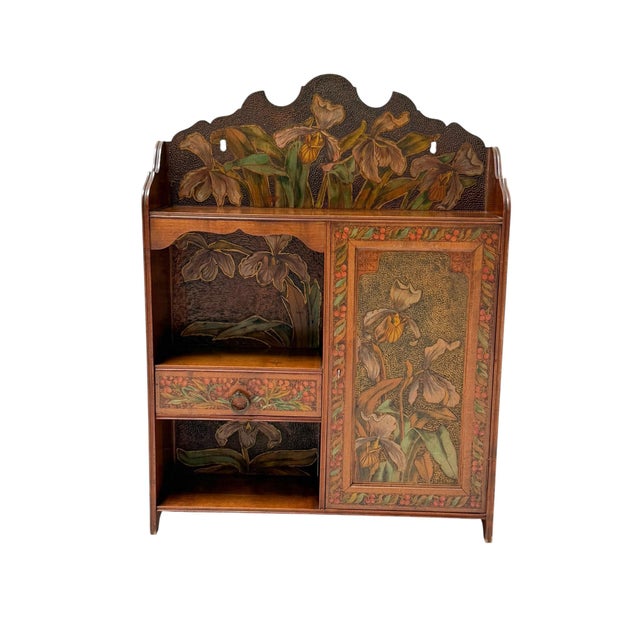 Aesthetic Movement Wall Cabinet with Hand-Painted Floral in Walnut, 1890s For Sale - Image 12 of 14