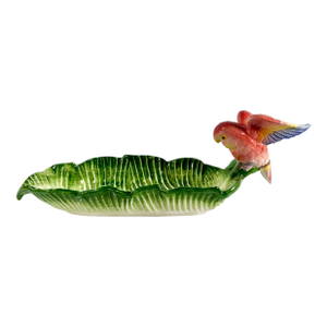 1980s Vintage Fitz & Floyd Tropical Jungle Love Birds Banana Leaf Serving Tray
