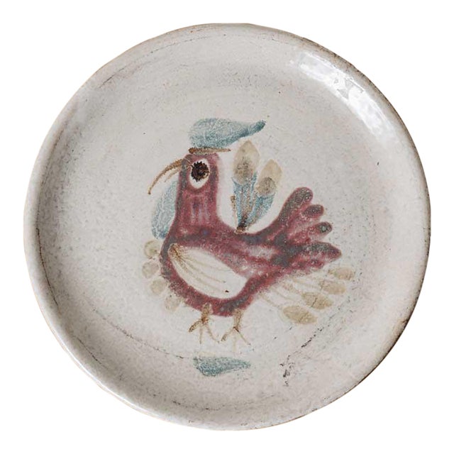 1960s French Ceramic Painted Rooster Plate by Gustave Reynaud For Sale