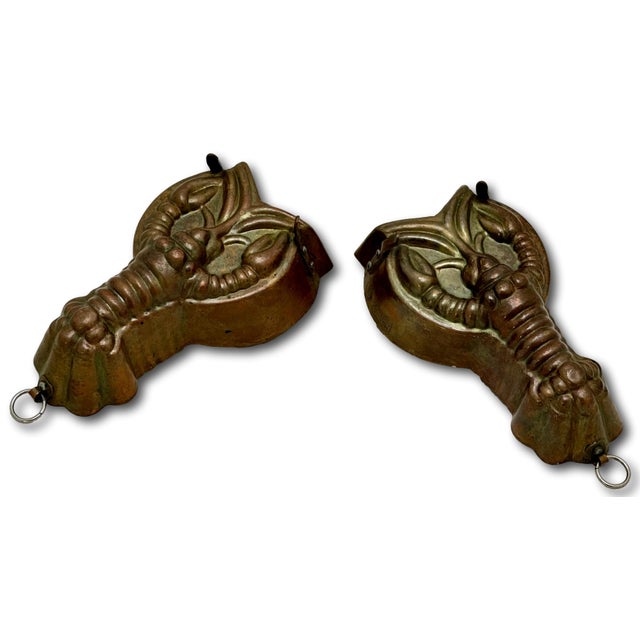 Rare & Unusual Small Size Matching Pair Early 1900s Antique Germany Solid Copper Lobster Kitchen Molds - 6 1/2 Inches Long For Sale - Image 9 of 18