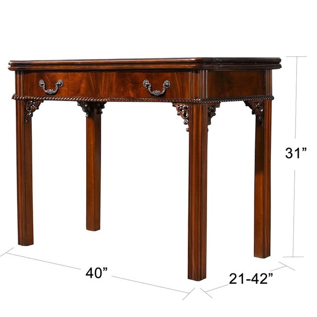 This large straight leg Mahogany Chippendale Game Table has a serpentine top with figural mahogany grain and a crisply...