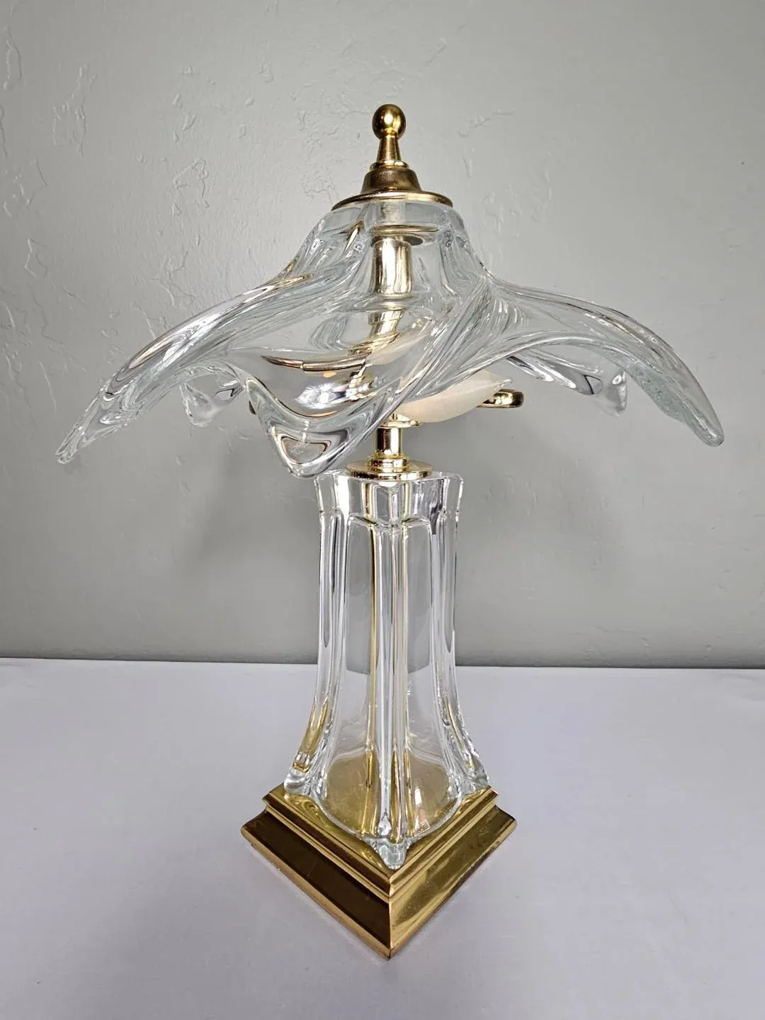 Vintage 1960s Crystal Cofrac Art Verrier Brass French Table Lamp