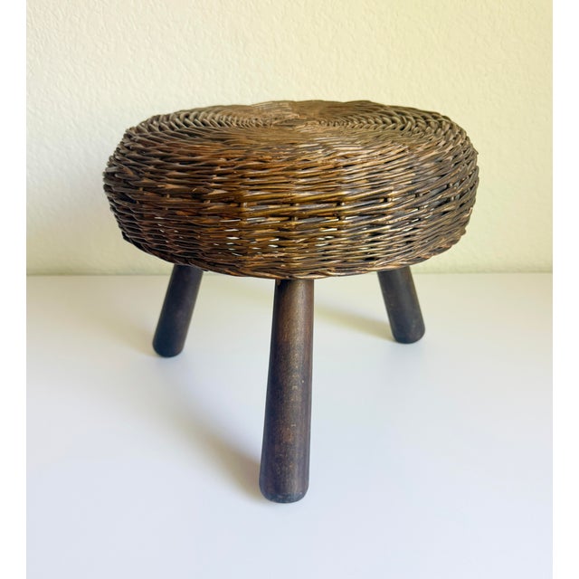 Mid-Century Modern Wicker Tripod Stool, Tony Paul, 1950s, Attributed For Sale - Image 3 of 12