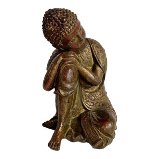 Vintage Chinoiserie Bronze Resting Buddha Figure For Sale