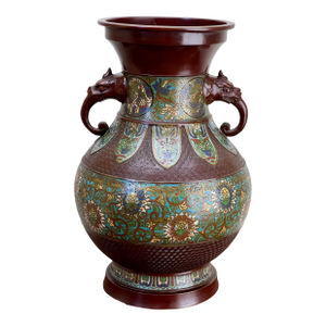 Vintage Large Japanese Bronze Champlevé Vase, Circa Mid 20th Century