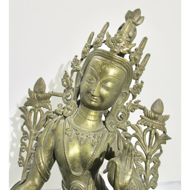 1900 - 1909 Antique Nepalese Green Tara Brass Sculpture For Sale - Image 5 of 12