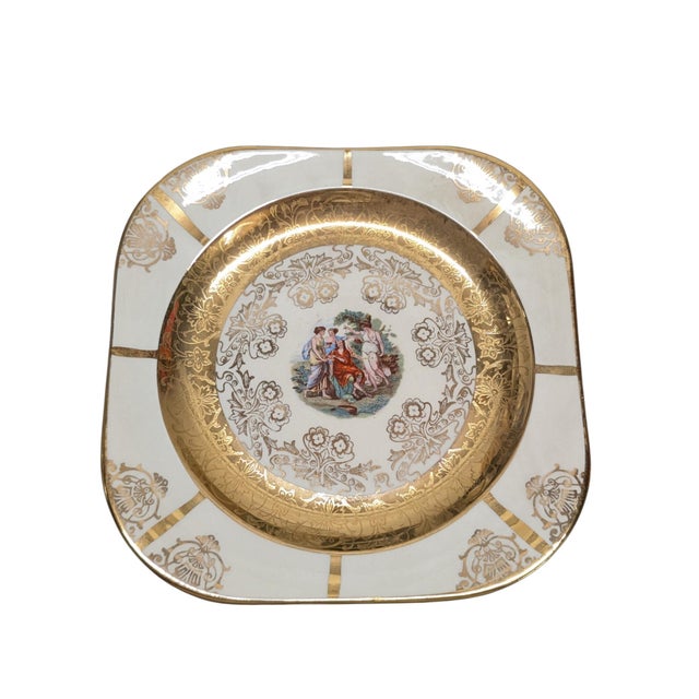 Vintage Set of Six 22k Gold Leaf Victorian Center Square Plates For Sale - Image 4 of 8
