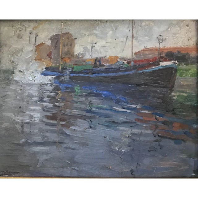 French 1920s French Nautical Impressionist Oil Painting by E. Godfrinon, Framed For Sale - Image 3 of 9