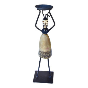 Vintage Handmade & Patterned West-African Horn Candleholder Figurine