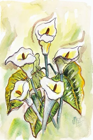 Watercolor Still Life Painting - White Flowers