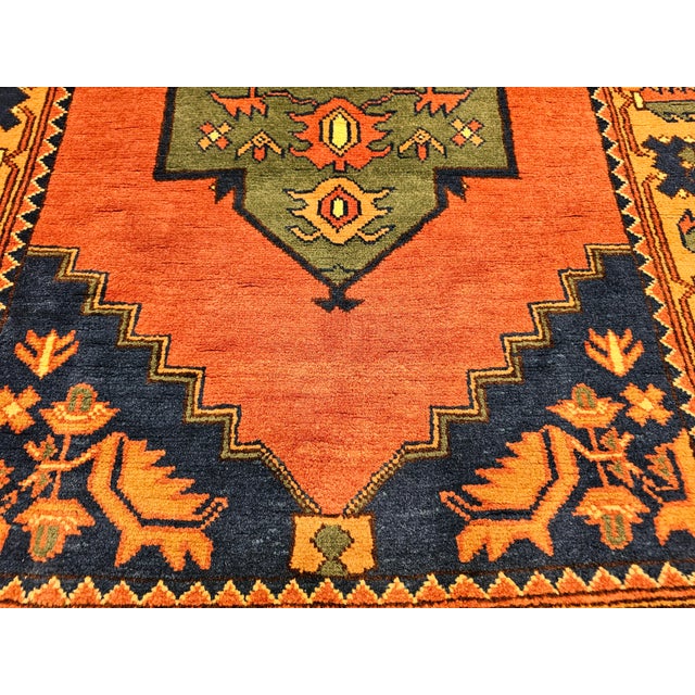 Vintage Kurdish Tribal Rug With Medallion Design in Red, Green & Saffron For Sale - Image 9 of 18