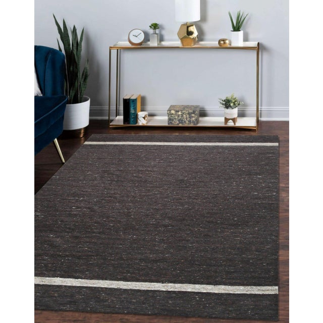 Brown 9x12 Violet Artistic Brown Kilim Open Field Modern Flatweave Wool Carpet Rug For Sale - Image 8 of 9