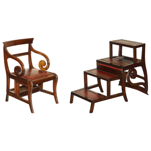 Restored Metamorphic Regency Armchair with Library Steps from Gillows Lancaster